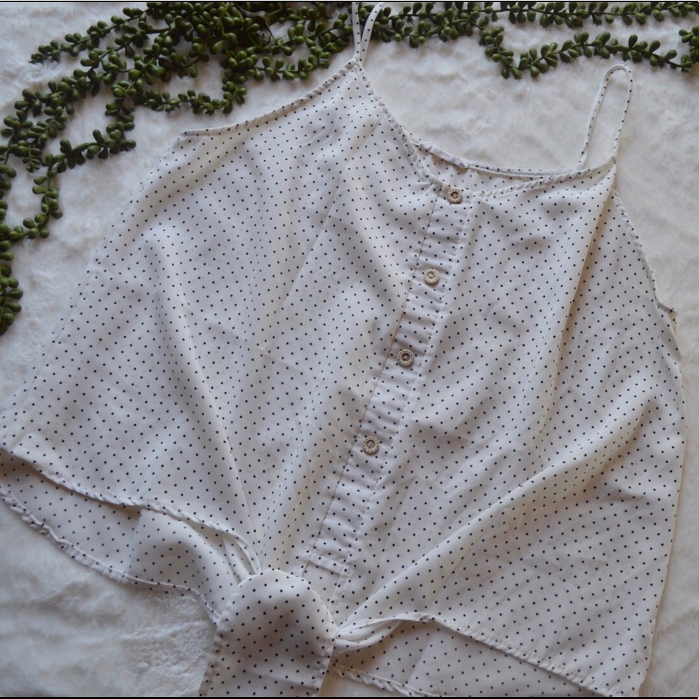 Tie front polka dot blouse